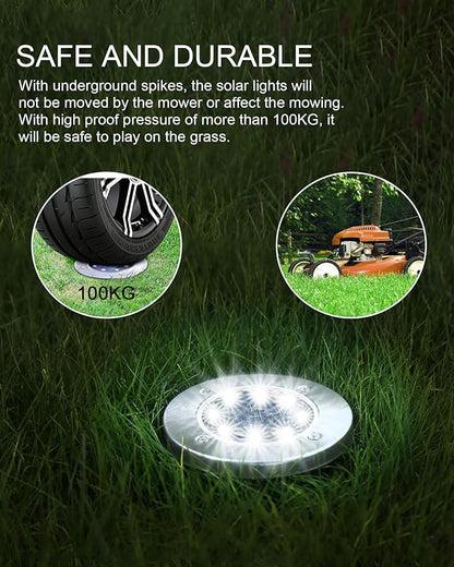 UFOND 8 Pack Solar Ground Lights, Outdoor Waterproof Garden Light Decor, Disk Solar Deck Light, Landscape Lighting for Patio Pathway Yard,Outdoor Lights (Cold White)