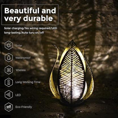 Solar Garden Lights Waterproof Decorations,Crackle Globe Glass,Metal Palm Leaf Solar Lights for Outdoor Decor On Garden,Patio,Yard,Front Porch,Tabletop Lamp-Perfect Gifts