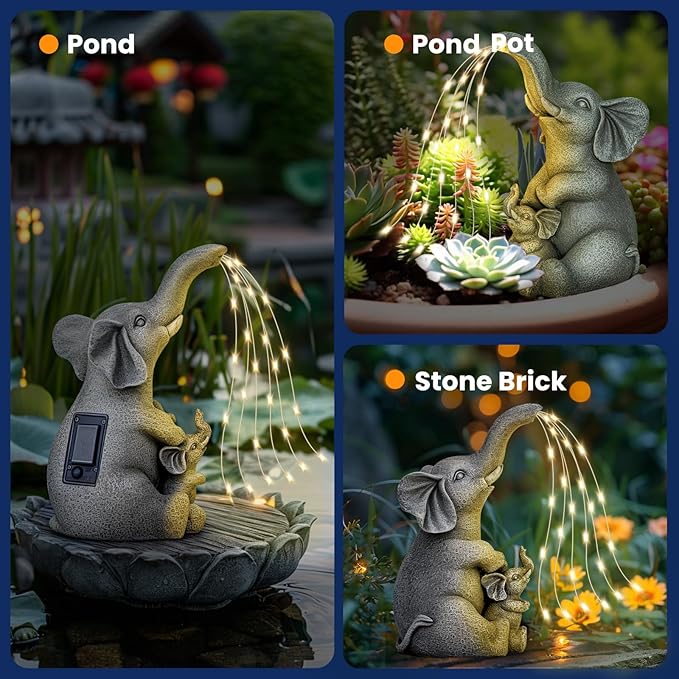 Solar Elephant Garden Statue Light, Outdoor Decor
