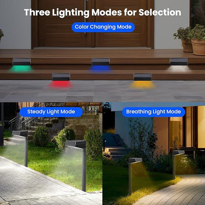 Solar Pathway Lights Outdoor, 8 Pack Bright Solar Lights Outdoor Waterproof, Auto On/Off 2-in-1 Fence & Garden Landscape Lighting with 10 Color Modes for Yard Path Lawn Walkway Driveway Decor