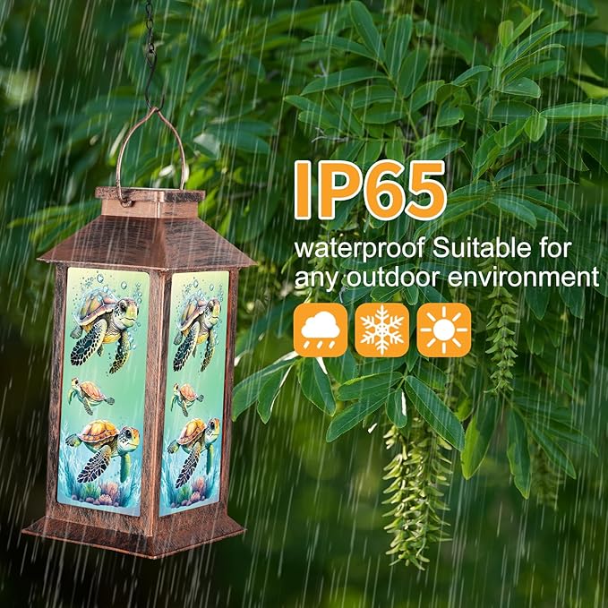 Outdoor Hanging Solar Lantern Waterproof Outside Turtle Pattern Landscape Lights for Porch Garden Yard Patio Pathway Decor Birthday Gifts for Women Mom Grandma