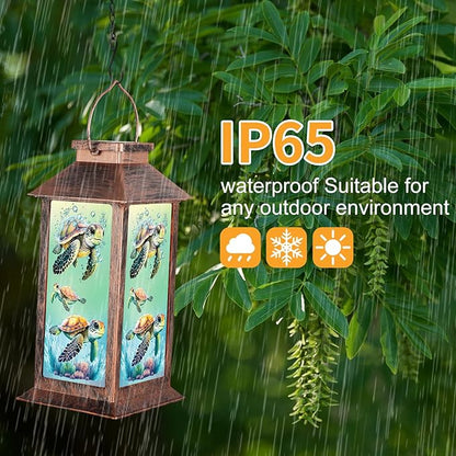 Outdoor Hanging Solar Lantern Waterproof Outside Turtle Pattern Landscape Lights for Porch Garden Yard Patio Pathway Decor Birthday Gifts for Women Mom Grandma