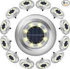 Solar Flat Disk Lights 12-Pack, Waterproof Driveway