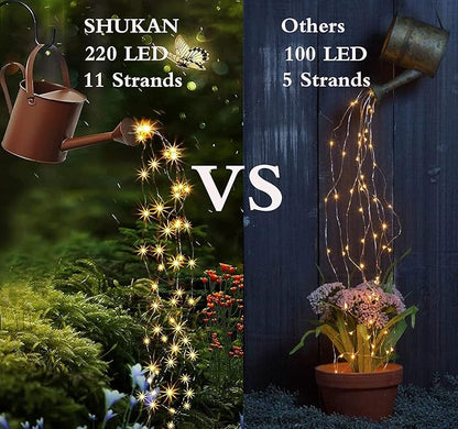 220 LED Solar Firefly Bunch Lights, 8 Flashing Modes, Fairy Copper Wire Waterproof String Light, Decorative Vine Solar Watering Can Light, Outdoor Garden Christmas Decor Lights (Warm White)