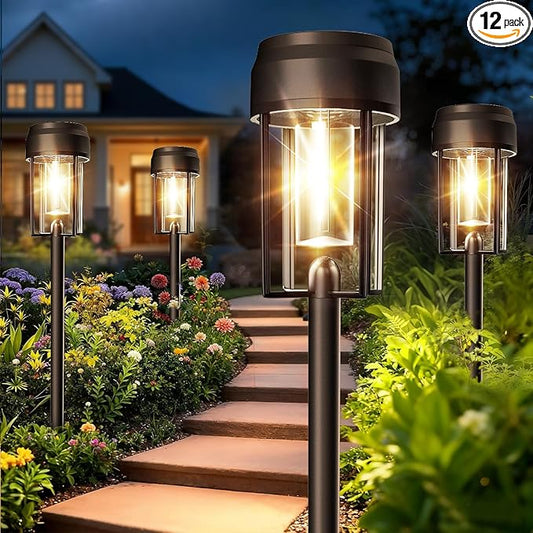 Solar Pathway Lights Outdoor, 12 Pack Bright Solar Path Lights IP65 Waterproof, Auto On/Off Outdoor Lighting 3200k for Yard Walkway Driveway Landscape Garden Decor