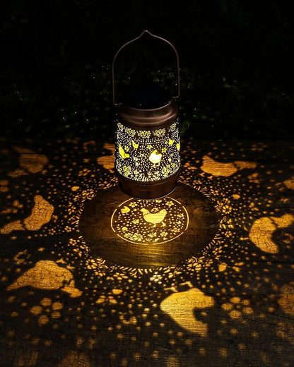 Chicken Gifts for Women - Waterproof Solar Lantern Outside Metal Yard Decor Hanging Lights Decorative Garden Patio Lawn Pathway Lighting Lamp New Year Birthday Gift for Mom Grandma Friends