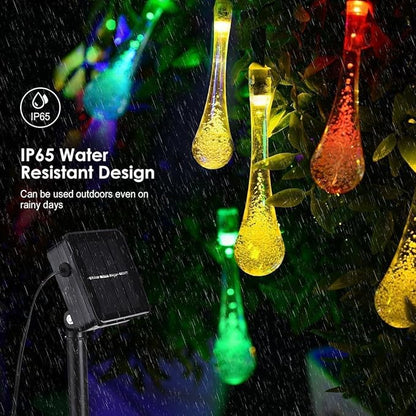 Solar String Light Outdoor Waterproof Solar Drop Lights,Water Drop Fairy Lights 13ft 20LEDs Solar Light with 8 Modes Solar Party Lights for Garden,Christmas Decorations (Multicolor)
