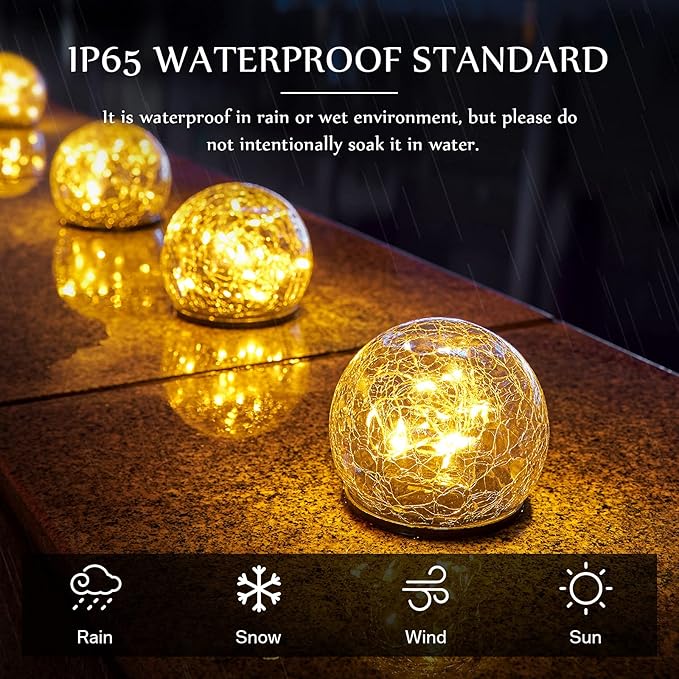 Honoson Solar Globe Lights Outdoor - Waterproof Cracked Glass Balls for Garden, Patio, Lawn & Yard, Warm White Solar LED Lights with Easy Installation & Durable Design(3.9 Inch,4 Pieces)
