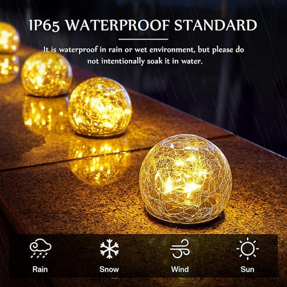 Honoson Solar Globe Lights Outdoor - Waterproof Cracked Glass Balls for Garden, Patio, Lawn & Yard, Warm White Solar LED Lights with Easy Installation & Durable Design(3.9 Inch,8 Pieces)