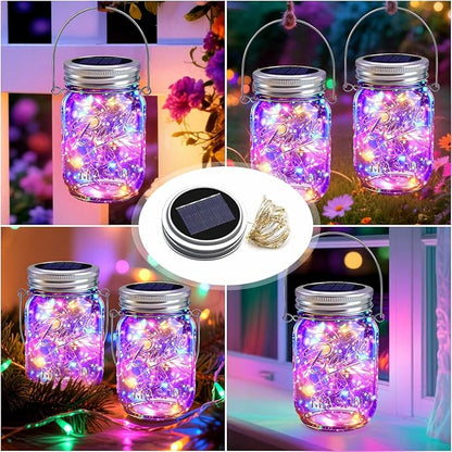 VOOKRY Solar Mason Jar Lid Lights - 10 Pack 30 Led Mason Jar Solar Lights Outdoor Fairy Lights with Hangers(No Jars) Waterproof for Mason Jar DIY Lanterns Patio Garden Decor Table Lights(Multicolor)