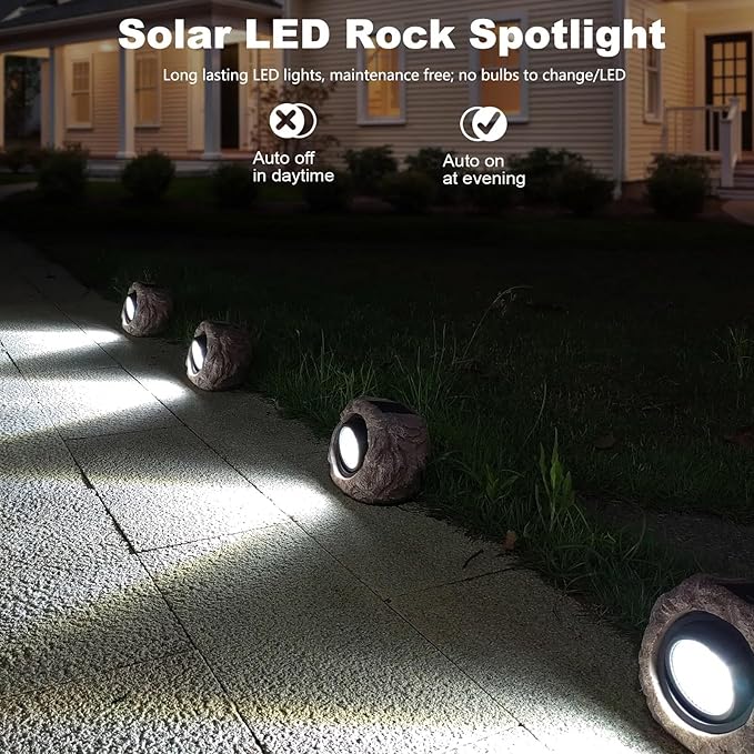 Solar Garden Lights Outdoor Super Bright Solar Rock Spot ligths Outdoor 2 Pack Led Landscape Lighting for Pathway Lawn Patio Porch Yard Walkway