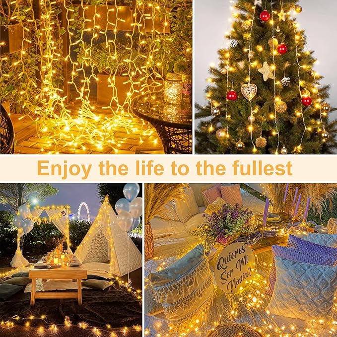 4 Pack Battery Christmas Light String 16.5Ft 50 LED Clear Wire Sting Lights Christmas Tree Wrapped Lights Timer 8 Modes Auto On/Off Christmas Fairy Lights for Indoor Outdoor Patio Wreath Garden Deck
