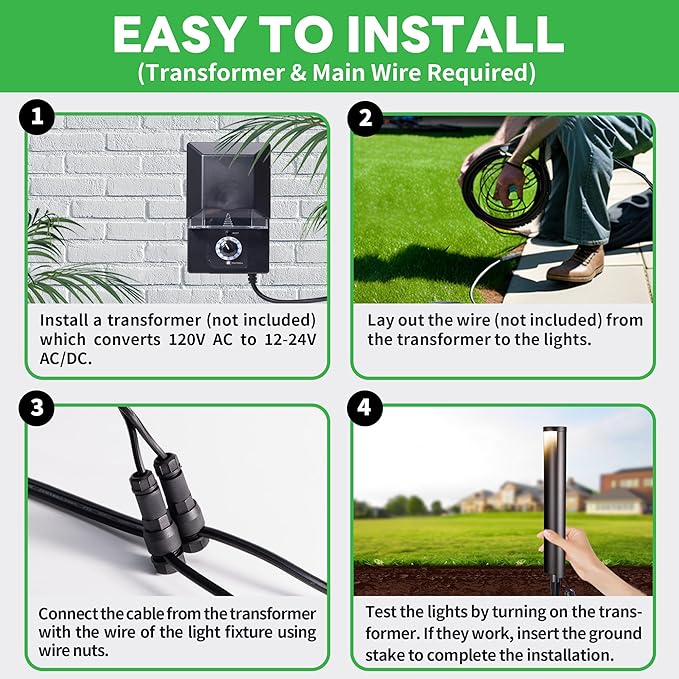 Low Voltage Pathway Lights, LED Landscape Path Lights, Outdoor Waterproof IP65, Wired Black Aluminum, 5W 200LM for Walkway Sidewalk 4 Pack