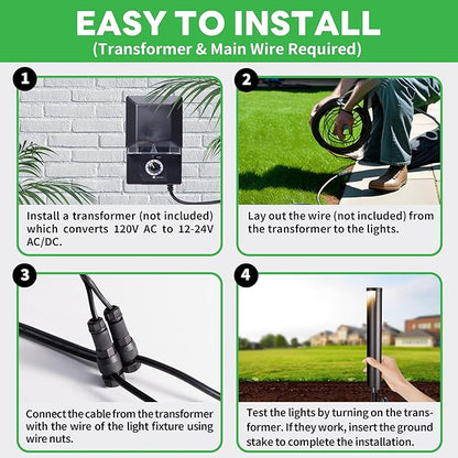 LED Pathway Lights Wired, 12V Landscape Path Lights, Low Voltage Outdoor Waterproof, 5W 200LM Black Aluminum for Lawn Garden 8 Pack
