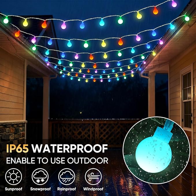 66FT Color Changing String Lights, Connectable Globe String Lights Plug in with Remote, 120 LEDs 128 Modes Christmas Lights Outdoor Waterproof for Patio Tent Camping Bedroom Classroom Party Xmas Decor