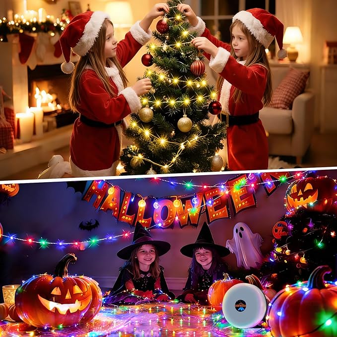 Camping String Lights, 32.8ft Rechargeable Retractable String Lights, Waterproof Indoor/Outdoor use, 8 Modes, 4-in-1 Quick Storage Portable Lamp, Suitable for Camping, RVs, Parties, Christmas