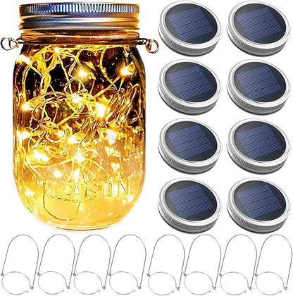 Mason Jar Solar Lantern Lights, 8 Pack 30 LED Bulbs Fairy Star Firefly Solar Lids Jar Lights,8 Hangers Included(No Jars),for Outdoor Home Garden Patio Christmas Halloween Decor Light