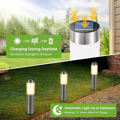 8 Pack Solar Pathway Lights Outdoor, Solar Walkway Lights with Polished Stainless Steel Layer, IP45 Waterproof Outdoor Solar Lights for Garden Yard Landscape Driveway Patio Deco