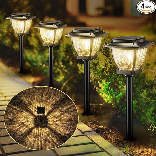 Solar Pathway Lights, Super Bright Solar Lights Outdoor Waterproof, 4 Pack Glass Solar Garden LED Lights, Landscape Lighting Decorative for Path, Yard, Patio, Walkway, Driveway,Slate Black
