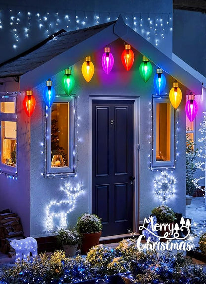 Super Jumbo C9 Christmas Pathway Lights - 11FT 5 LED C9 Pathway Light, Multicolor Christma Decoration Outside, Waterproof Giant Christmas Lights Outdoor Decoration for Yard Holiday Lawn Walkway