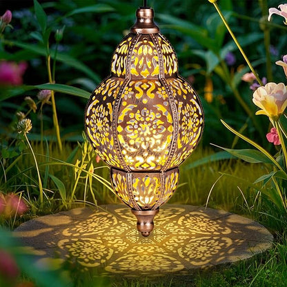 Hanging Solar Lanterns,Outdoor Garden Decor Solar Lantern Metal Moroccan Yard Art Gardening Decorative,Outside Hanging Lights Christmas Decorations for Gazebo Patio Chandelier Garden Gift