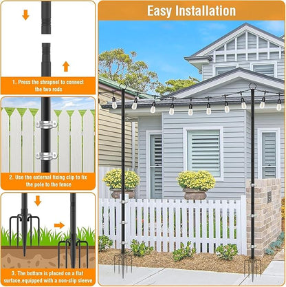 AILBTON 4 Pack 2.8Ft String Light Poles,Light Poles for Outside String Lights,Outdoor Light Poles with Fence Bracket,Metal Pole Stand for Patio,Backyard,Deck