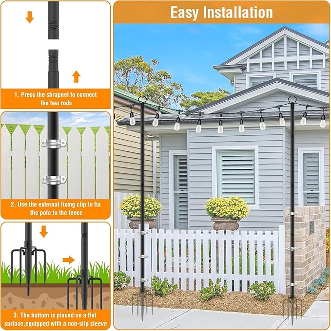 10-Pack 10ft Metal Light Poles for Deck, Heavy-Duty