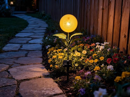Personified Bobble Face Wind Spinners Sunflower Solar Light Outdoor with Funny Smiling Eyes Face - Garden Decor, Waterproof Auto-On/Off Pathway, Lawn, Yard Stake Light for Decorations - Single Pack