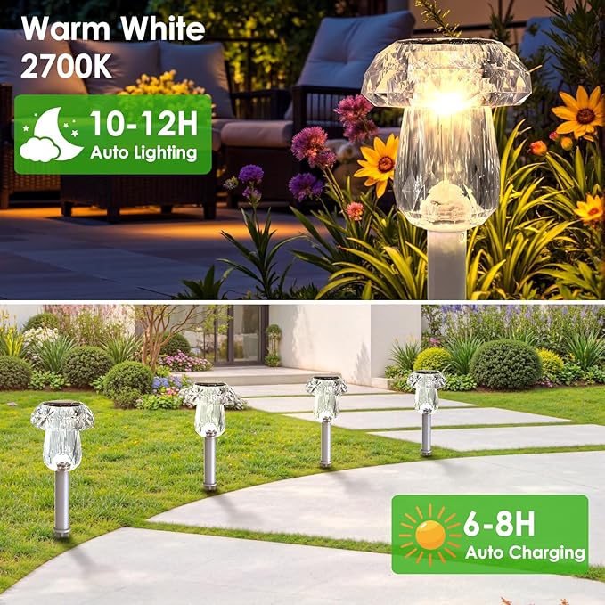 16-Pack Warm White Solar Path Lights, Outdoor Driveway LED