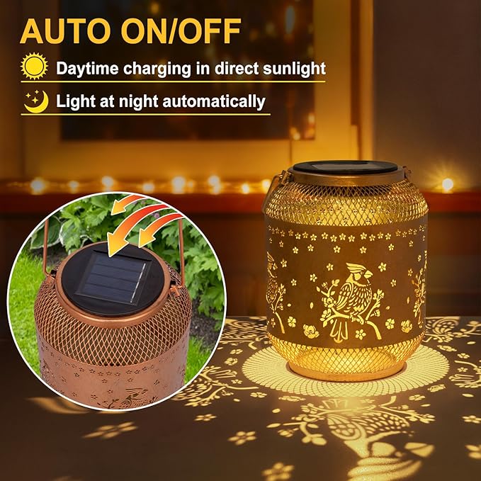 Cardinal Solar Lanterns Outdoor Waterproof, Cardinal Birthday Gifts for Women Mom Men, Metal Hanging Bird Decorative Lanterns for Yard Patio Lawn Garden Decor