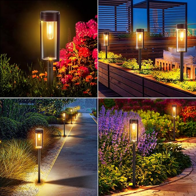 LETMY Solar Pathway Lights Outdoor, New Upgraded 6 Pack Solar Outdoor Lights, IP65 Waterproof Auto On/Off Solar Garden Lights Solar Powered Landscape Path Lights for Yard Lawn Patio Walkway