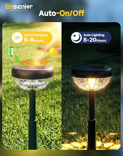 Ensenior Solar Pathway Lights IP65 Waterproof, RGB Color Changing & 3000K Warm White, 8-16Hr Runtime, Flower Pattern Garden Lights for Walkway Porch Yard - 6 Pack