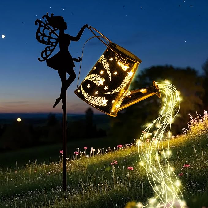 Solar Watering Can Light,Solar Fairy Lights Outdoor,Fairy Garden Decor Waterproof Metal Hanging Lantern,Gardening Gifts,Fairy Garden Decor for Outside,Perfect for Patio Yard