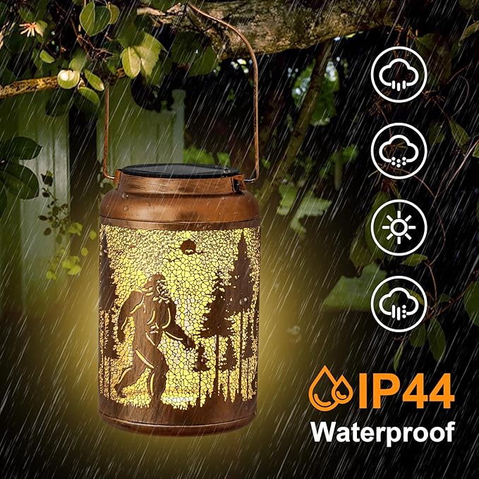 2 Pack Solar Lanterns Outdoor, Big Foot Gifts for Women Men Wife Big Foot Lantern Hanging Solar Lanterns Outdoor Waterproof for Patio Porch Garden Decor