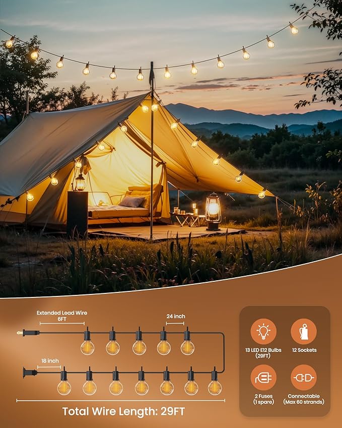 LED Patio String Lights, Waterproof Outdoor