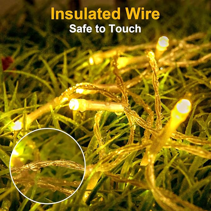 Christmas Lights Outdoor Battery Operated Total 100LED 33ft for Christmas Decorations 16.4Ft*2, 50LED*2 Waterproof Indoor with Timer for Christmas Decor, Warm White