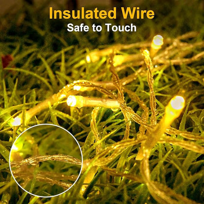 Christmas Lights Outdoor Battery Operated Total 100LED 33ft for Christmas Decorations 16.4Ft*2, 50LED*2 Waterproof Indoor with Timer for Christmas Decor, Warm White