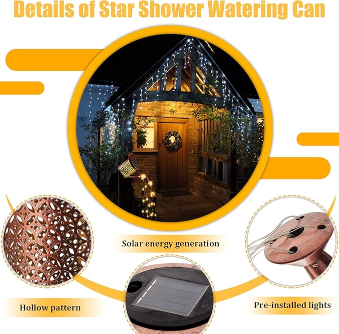 Honoson Solar Watering Can with Lights Solar Outdoor Garden Decor Fairy Water Can Hanging Lantern Landscape Sprinkle Waterproof Twinkle LED Decorative Gift for Women Yard Patio Pathway(Classic Style)