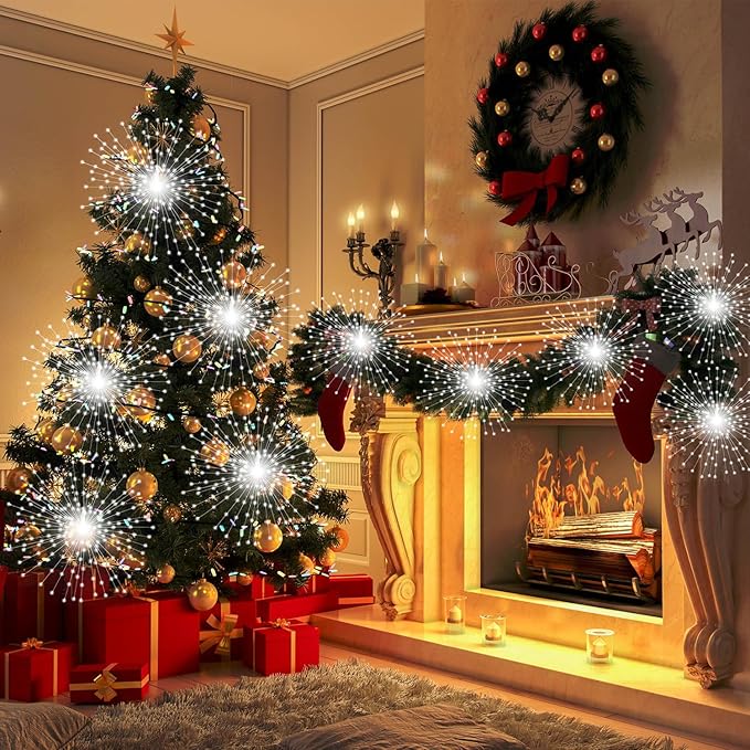 5 Pack 1000 LED Plug in Firework Lights Starburst Lights for Christmas Garden/Patio/Wedding/Party/Bedroom Outdoor or Indoor Decor，Waterproof Twinkle Light with 8 Modes(Cool White)