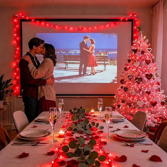 JMEXSUSS 33ft 100 LED Red Battery Operated Lights with Remote, Valentine Lights Battery Operated, Christmas String Light Indoor Outdoor for Valentine's Day Tree House Yard Xmas Decor