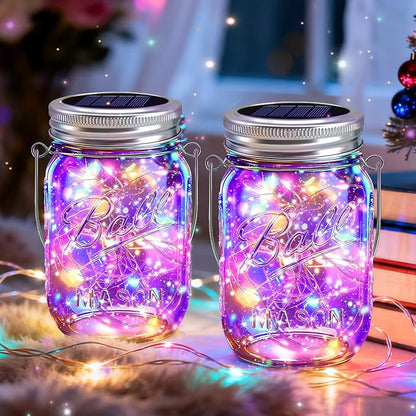 VOOKRY Solar Mason Jar Lid Lights - 10 Pack 30 Led Mason Jar Solar Lights Outdoor Fairy Lights with Hangers(No Jars) Waterproof for Mason Jar DIY Lanterns Patio Garden Decor Table Lights(Multicolor)