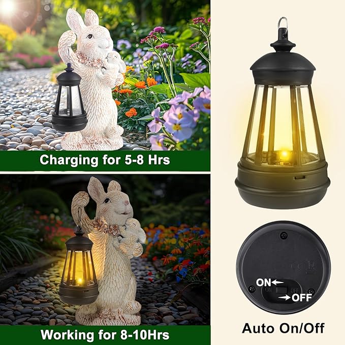 Solar Rabbit Garden Statue Light, Outdoor Decor