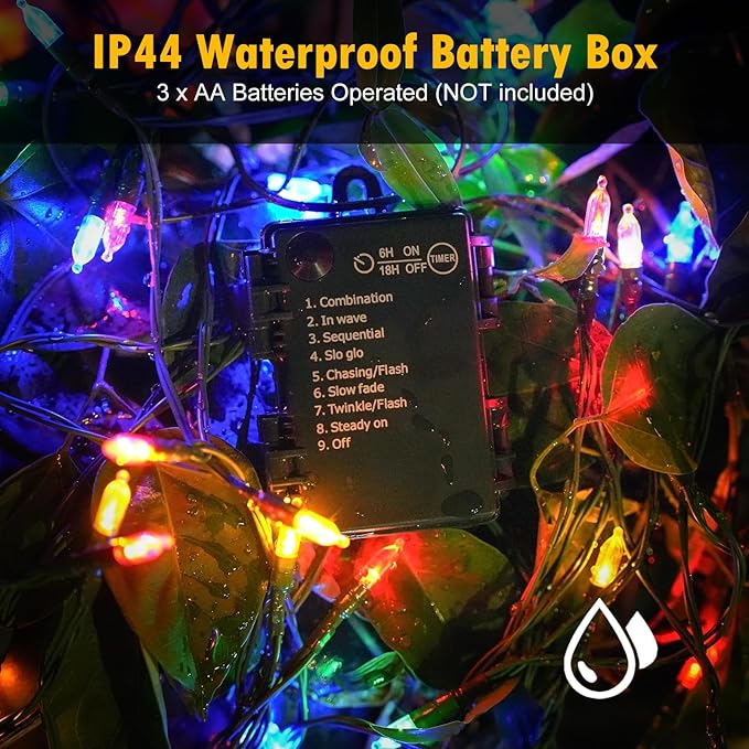 2-Pack Christmas String Lights, 18ft 50 LED Waterproof Twinkle Lights