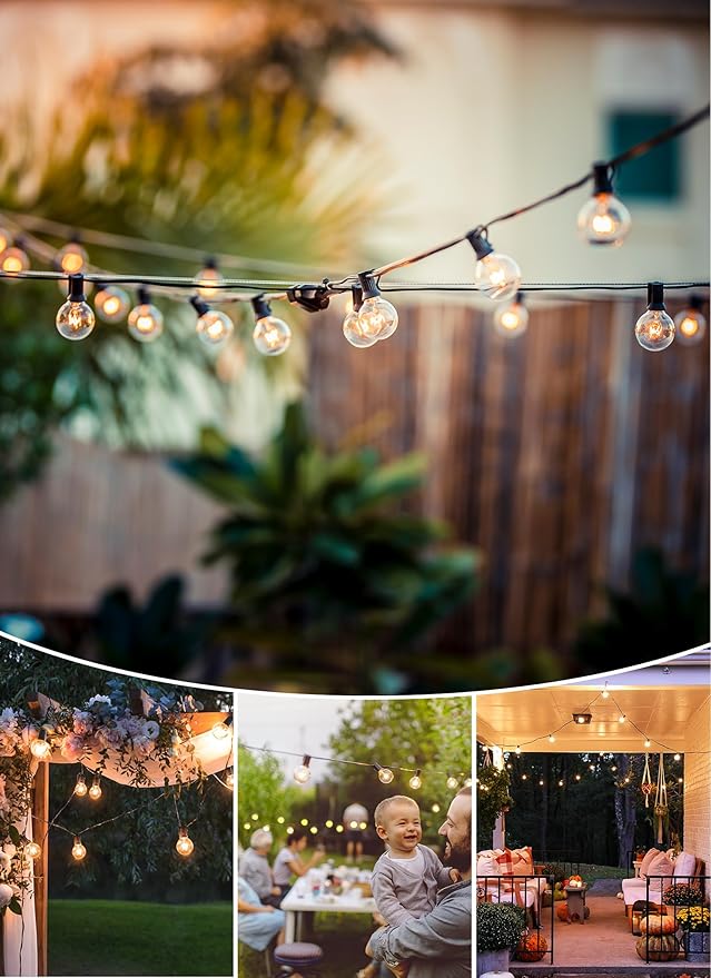 30ft Black Outdoor Edison String Lights, Weatherproof