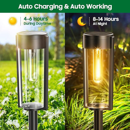Solar Pathway Lights Outdoor 6 Pack, Upgraded Super Bright Up to 12 Hrs Long Lasting Solar Outdoor Lights, IP65 Waterproof Auto ON/Off Landscape Path Lights for Walkway Driveway Patio Yard