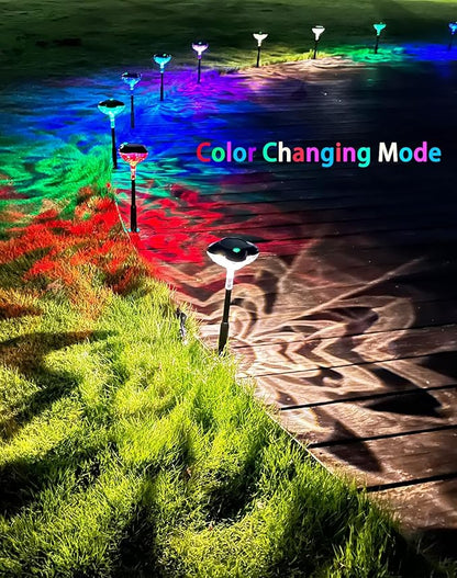 SFV 8 Pack RGB Solar Pathway Lights Outdoor, Color Changing or 7 Fixed Color Mode, Four-Leaf Clover Design, IP65 Waterproof, Auto On/Off, 800mAh Landscape Lighting for Garden Yard Lawn Landscape