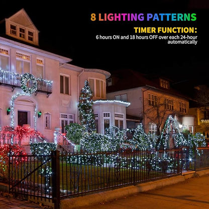 Tcamp Christmas Lights 33ft 100LED Outdoor Indoor Christmas String Lights with Remote Timer, USB or Battery Powered Waterproof 8 Modes Fairy Lights for Xmas Tree Wreath Party Decor (White)