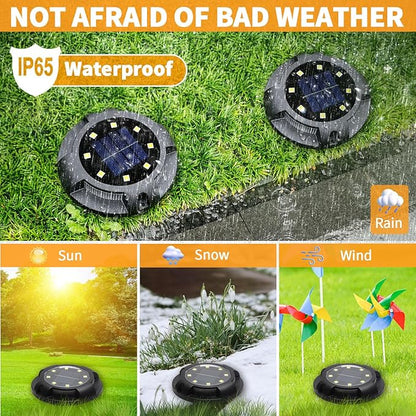 Solar Ground Lights, 8 Pack 12 LED Solar Disk Lights Outdoor Waterproof In-Ground Landscape Lighting for Garden Pathway Yard Lawn Patio Deck Driveway Walkway Outside Decor (Warm White)