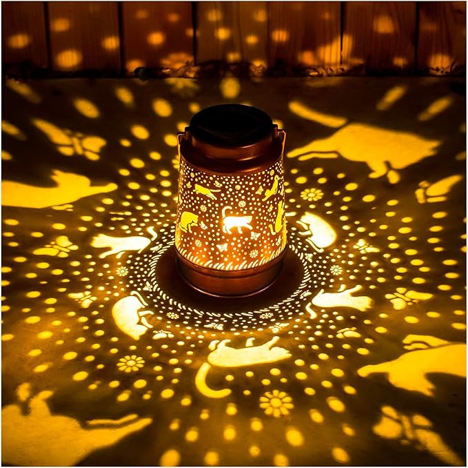 Cat Solar Lanterns Outdoor Waterproof Hanging Solar Lights Cat Gifts for Women Men Metal Decorative LED Cat Lanterns for Garden Decor,Yard,Patio,Lawn,Pathway,Landscape