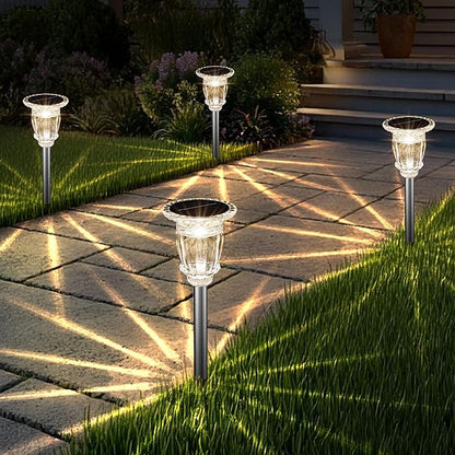 Solar Pathway Lights Outdoor 6 Pack, 10 Modes RGB Color Changing & White Solar Garden Lights, 17.5" IP65 Waterproof Glass Stainless Steel Solar Powered Landscape Lights for Yard Walkway Driveway Patio